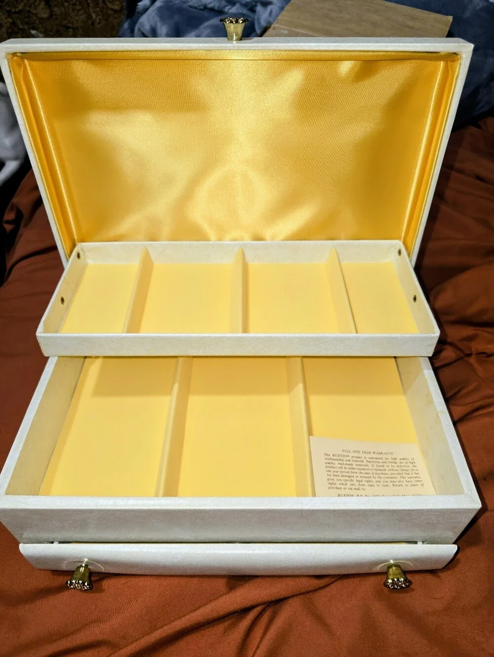 Buxton White Jewelry Organizer Box with Yellow Interior